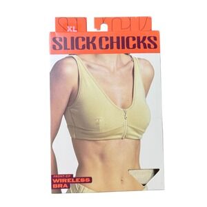 SLICK CHICKS Womens XL Front Zip Wireless Bra Comfortable Fit Moisture Wicking